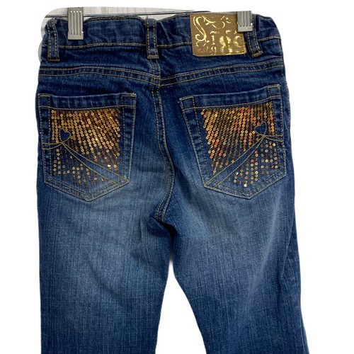 The Children's Place Girls Bootcut Gold Sequin Denim Jeans size 6X - Picture 4 of 12