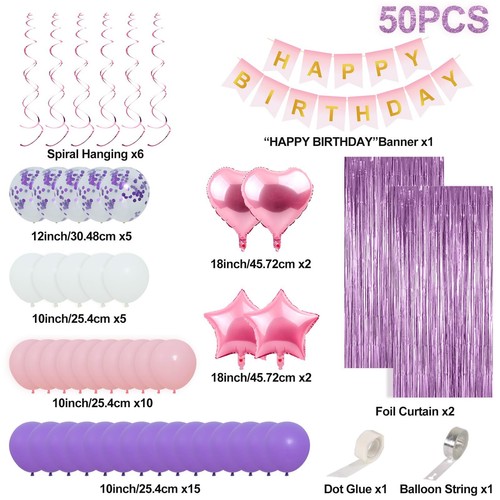 Happy Birthday Decorations for Women Girls - 50 PCS Purple Pink Birthday Deco... - Picture 3 of 7