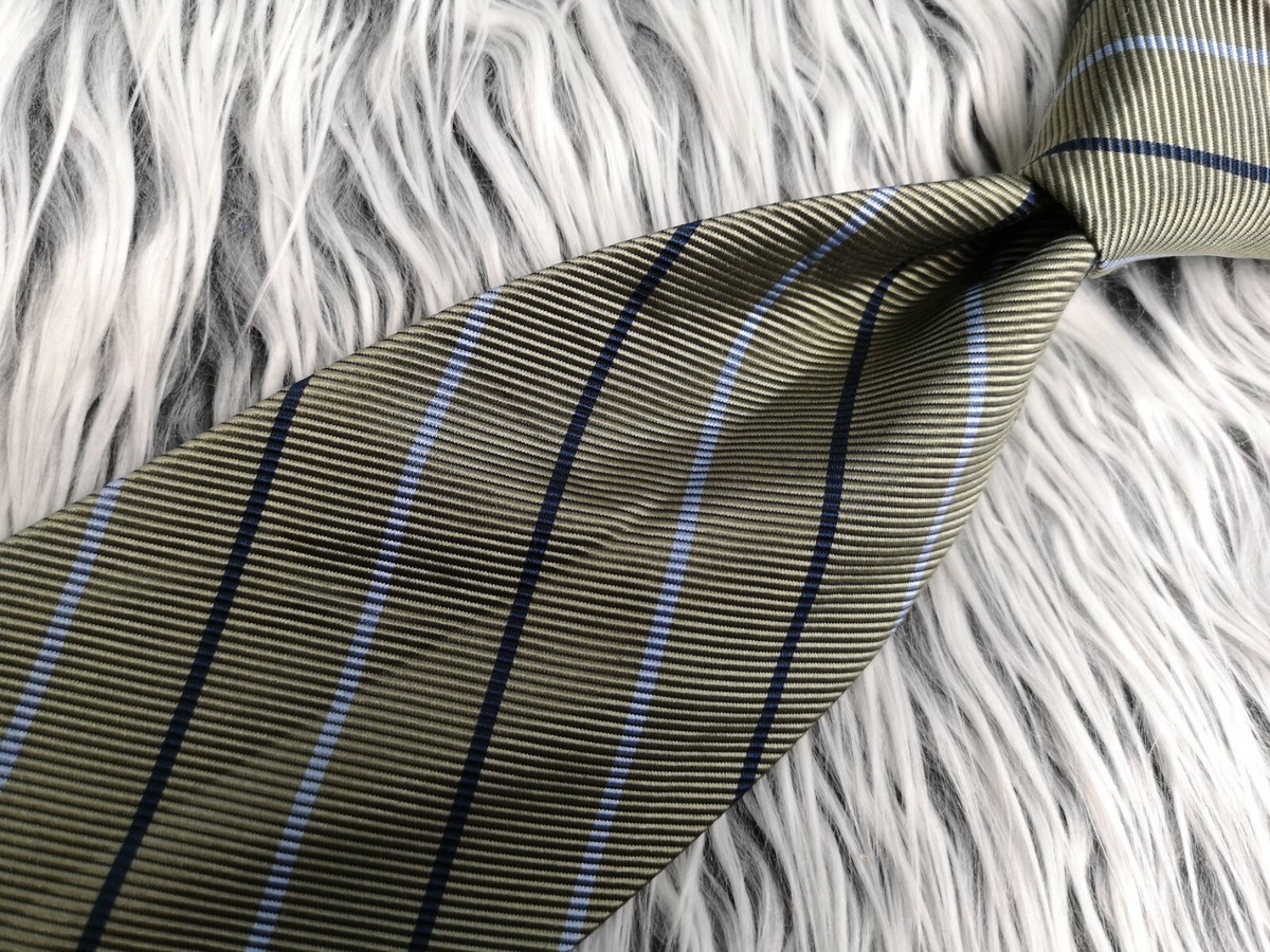 JOS A BANK MEN'S OLIVE GREEN BLUE STRIPED SILK COTTON BLEND MADE
