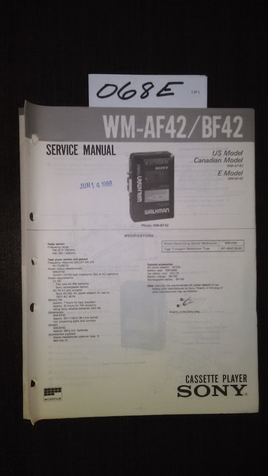 SONY WM-AF42 WM-BF42 Service Manual download, schematics, eeprom