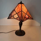 Vintage Tiffany Style Stained Slag Glass Table Lamp Pink Purple White Handmade