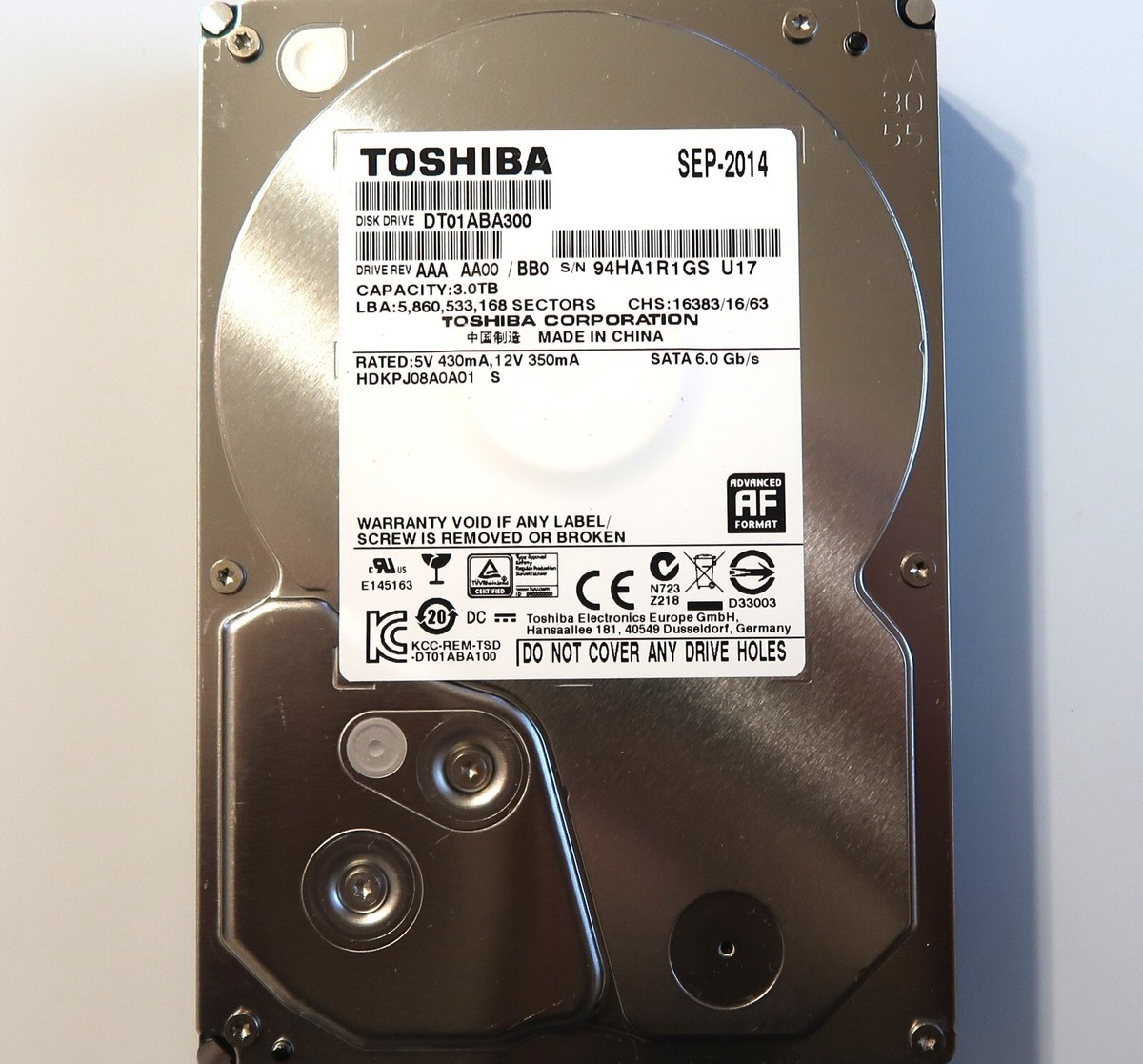 Toshiba DT01ABA300 HDKPJ08A0A01 S AAA AA00/BB0 China 3.5