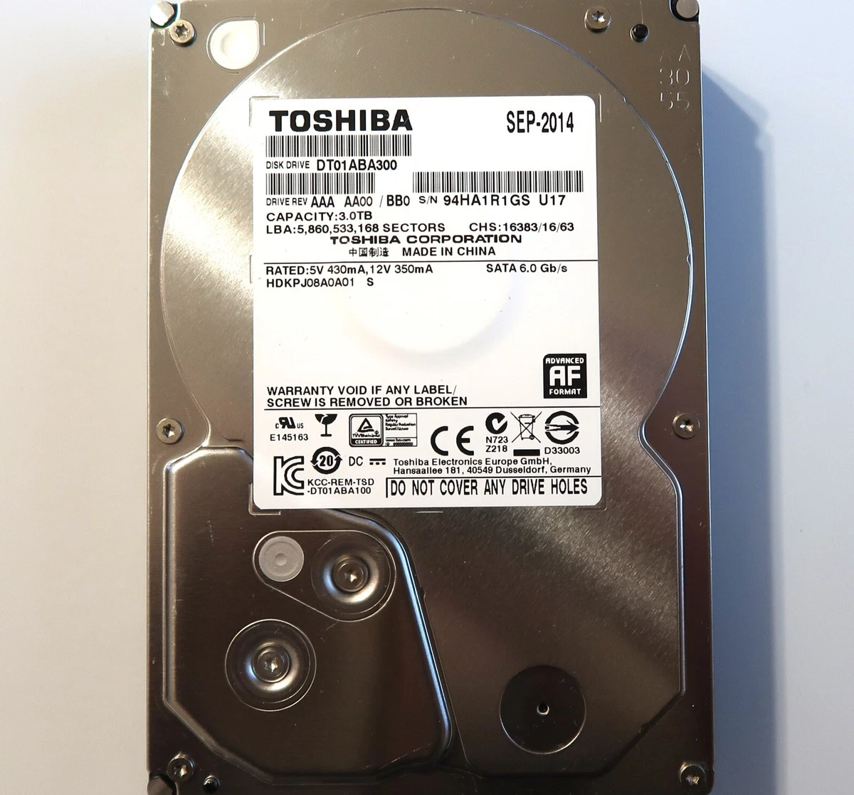 Toshiba Internal 7200 RPM Rotation Speed 3 TB Storage Capacity