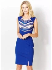 Royal Blue Cream Bodycon Dress 12 Xmas Party Occasion Wedding Evening 