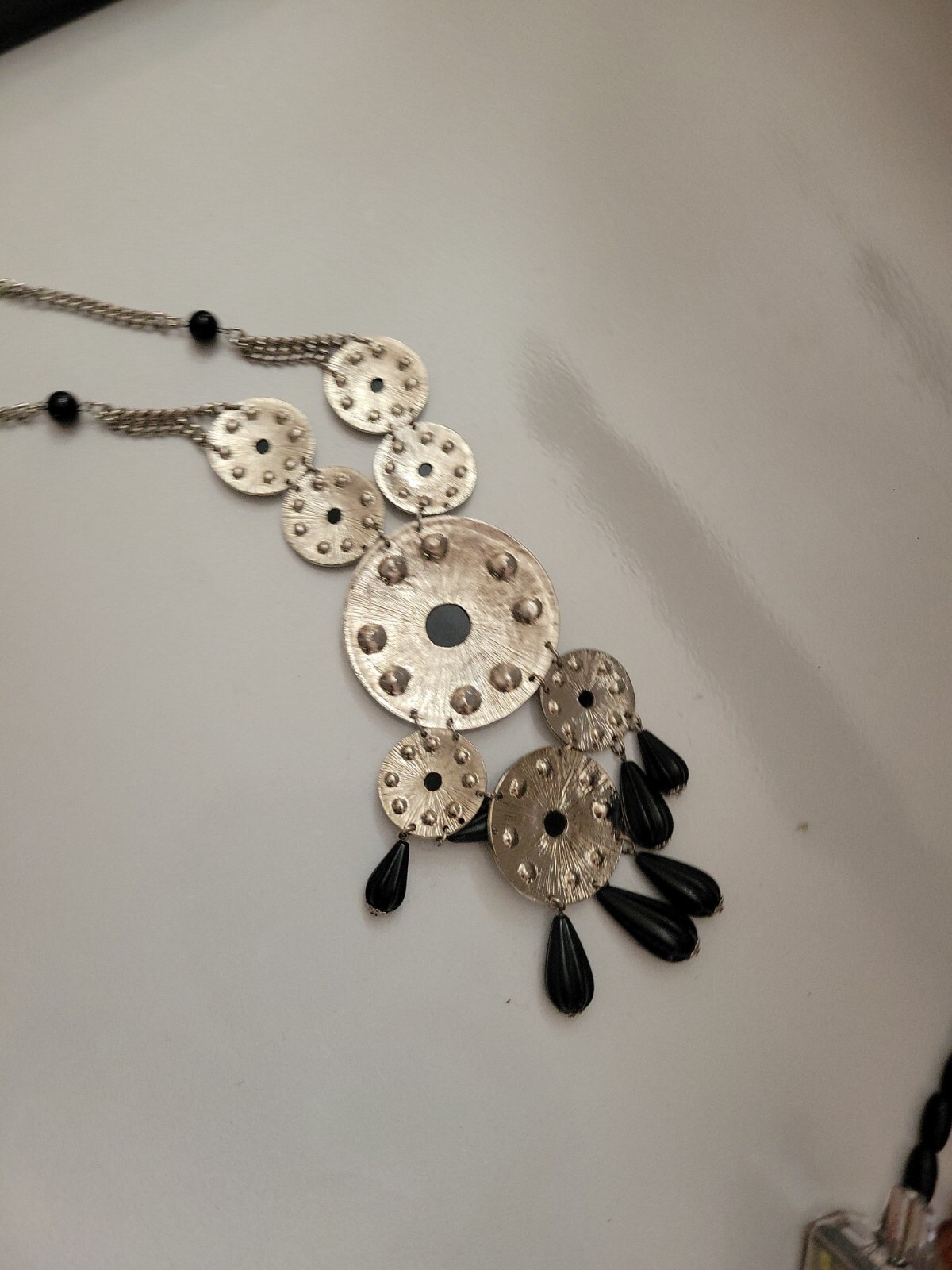 Silver And Black Rhinestone Statement Necklace 32… - image 5