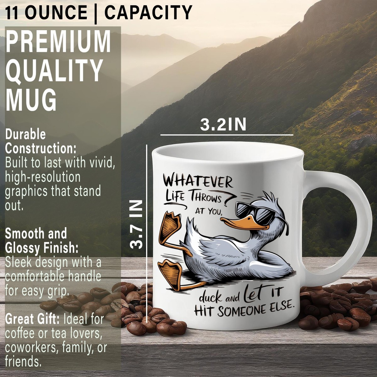 MissDaisy Funny Duck Coffee Mug - 11oz Ceramic Sarcastic Humor Cup Gift For Coworkers & Friends