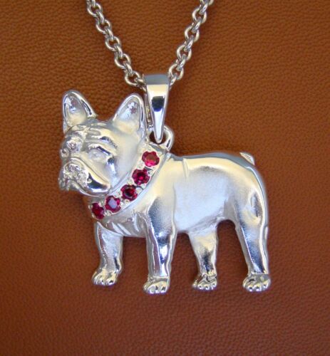 Large Sterling Silver French Bulldog Standing Study Pendant  - Picture 1 of 7