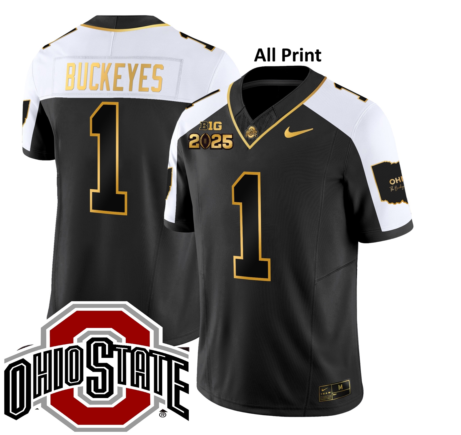 Ohio State Buckeyes #1 ‘Heritage Stripe’ CFPxFinal Jersey–All Print