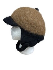 Thick Wool Trapper Hat Brown with Black Earflaps Neck Strap Warm