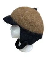 Thick Wool Trapper Hat Brown with Black Earflaps & Neck Strap Warm