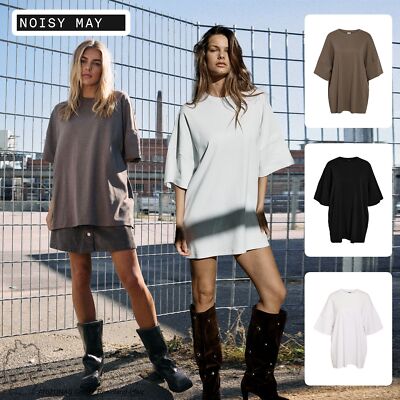 NOISY MAY Oversize Unisex T-Shirt Basic Stil Rundhals Kurzarm