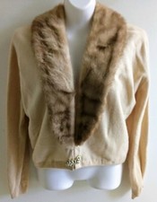 RARE VTG Pringle Womens 1950s Cashmere Sweater 40 Detachable Real Mink Collar
