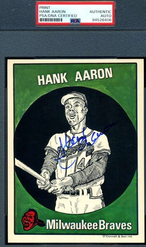 Hank Aaron PSA DNA Coa Signed 5x7 1983 O'Connell Son Ink Autograph