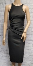 NWT SPEECHLESS XS BLACK SIDE CUT OUT MIDI BODYCON HIGH SLIT ROUND NECK DRESS