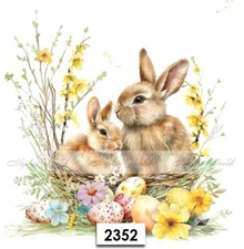 (2352) TWO Paper LUNCHEON Decoupage Art Craft Napkins - EASTER BUNNIES EGGS