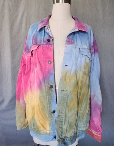 Levis Premium Herren Trucker Jacke Dead Head Tie Dye 2XL Buttergelb Pink Blau - Bild 3 von 19