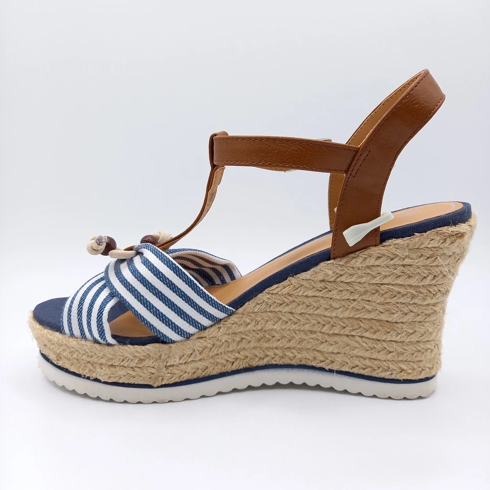 Sandales Nu Pieds Femme - 38 et 40 - Talon Bleu Blanche Marron Compensées - Photo 4/4