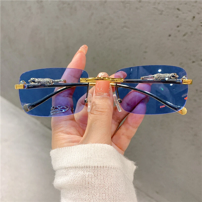 Gafas De Sol Vintage Para Mujer Lentes Sin Montura Con Borde Cortado Lujo UV400