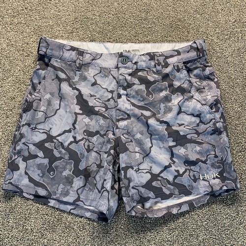 Huk Camo Performance Fishing Shorts Mens Xl Blue Camo Above The Knee 6