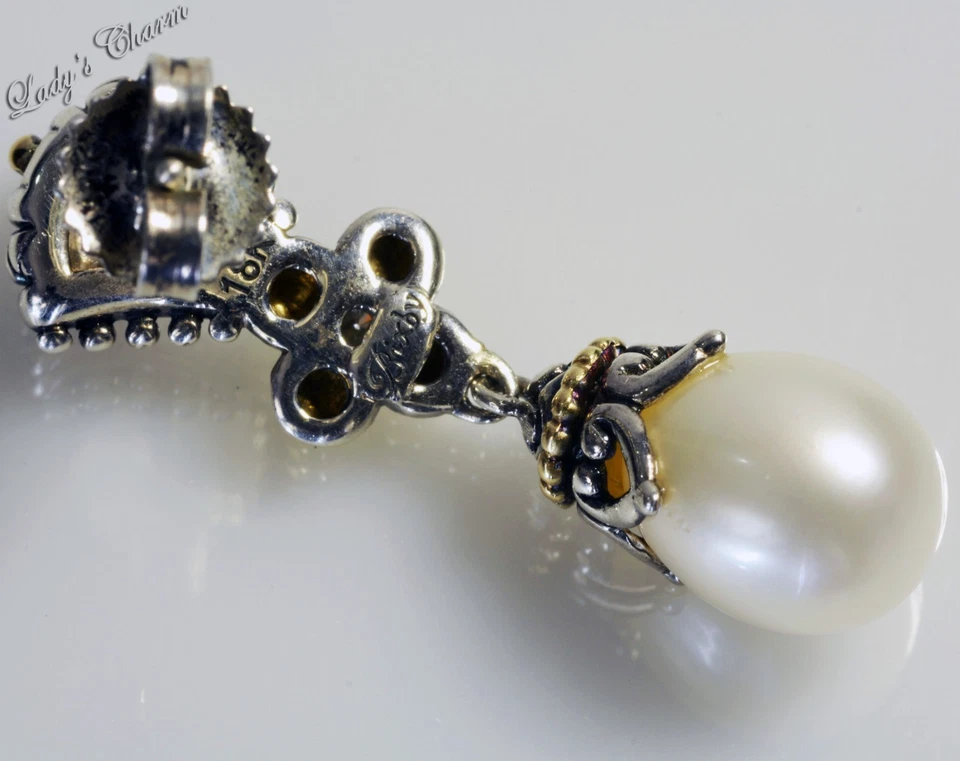 🦋 Pendientes colgantes PARE HE Barbara Bixby diamantes perlas blancas oro de ley 18 quilates Foto 4 de 4