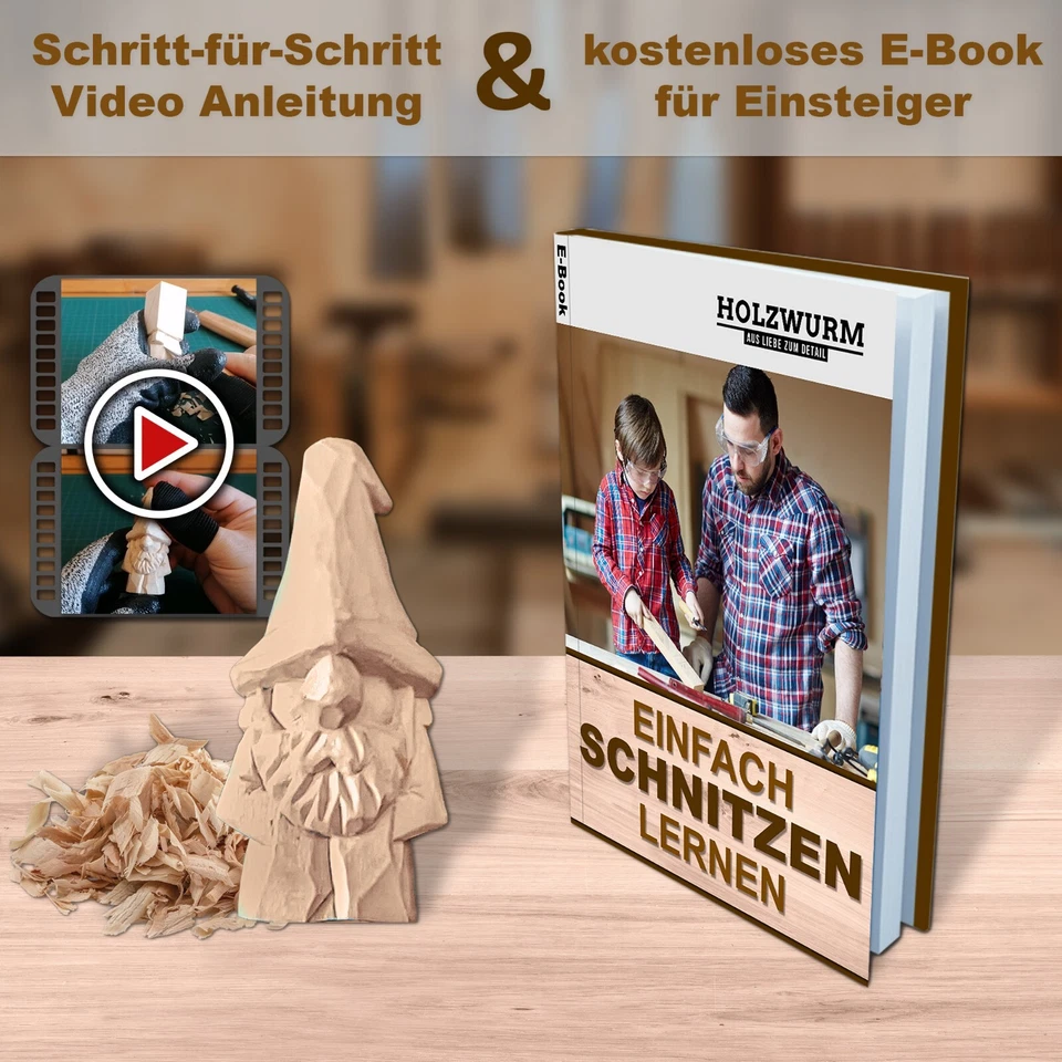 HOLZWURM Schnitzwerkzeug-Set 12-tlg inkl. Anleitung - Bild 2 von 4