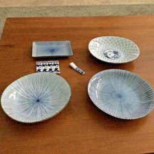 Beautiful Vintage/Antique Porcelain Cobalt Geometric Designed Bowls & Accessorie