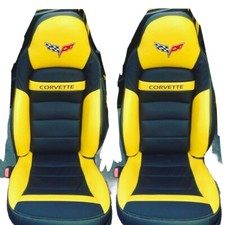 C6 Sports Car Seat Covers In Yellow Black 2005-2011 Faux Leather