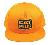 Vtg Caterpillar CAT Plus Trucker Snapback Hat Made in USA Mesh Back Cap