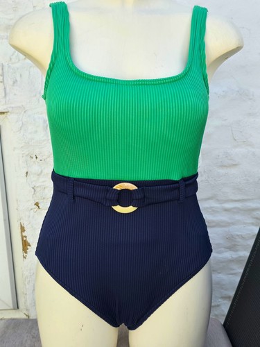 M&S Post Surgery Swimsuit Swimming Costume Non Wired Belt Blue Green Size 10 14 - Picture 3 of 12