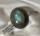 8.33 Ct, Labradorite Solitaire Ring In Sterling Silver,Tribal, Size L