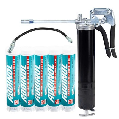 ADDINOL Mehrzweckfett Lithiumfett Fett Addilith EP 2 5 X 400 g + Fettpresse