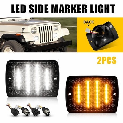 2Pcs Smoked Lens DRL Turn Signal w/ Amber LED Light for Jeep Wrangler YJ 1987-95