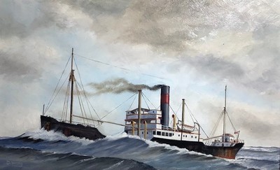 Orig Oil Painting 1920 Steamship/Freighter  by Pennsylvania Artist  DAVID YOUNG