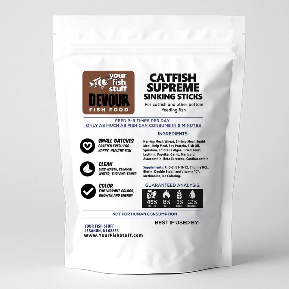 Bastones para hundir bagres - 3 mm x 9 mm - Comida para peces de acuario a granel YFS Devour Supreme Foto 4 de 4