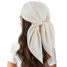 Head Scarf for Women Hair 27'' Square Satin Silk Feeling Bnadana C85 . Beige