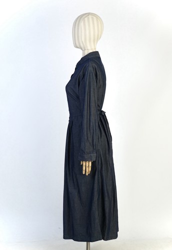 Toast Navy Blue Cotton Shirt Button Down Dress UK 16 Long Sleeve Midi Belted - Picture 6 of 11