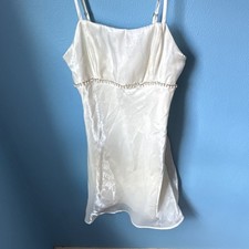 Teens XS White Satin Chemise Slip Nightgown Beaded Trim Adjustable Straps