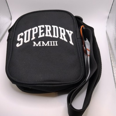 Superdry MMIII Adjustable Shoulder Bag Unisex Festival Sling in Black W/ White
