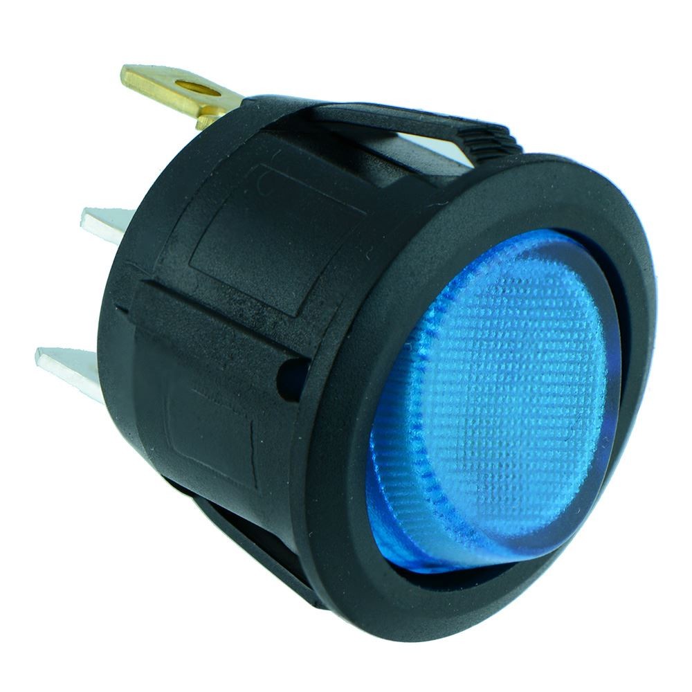 Blue On-Off illuminated Round Rocker Switch SPST 12V 20A R13-112B-02