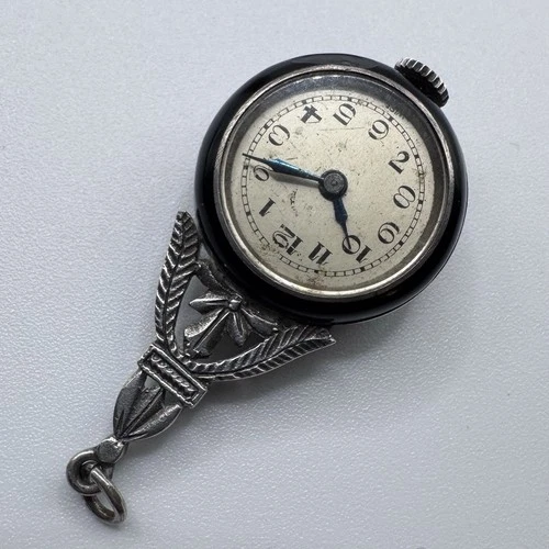 Rare Antique Swiss Art Deco Watch Pendant - Solid Silver