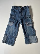 Kanz Kids Cargo Baggy Denim Jeans Pockets Stripes Size 98/33 3T-4T 