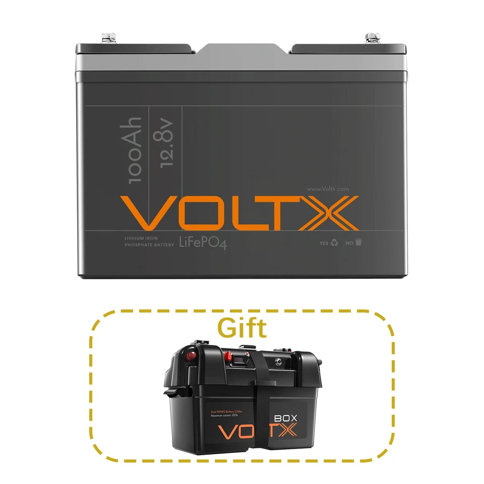 VoltX 12V 100Ah Lithium Battery LiFePO4 Iron Phosphate Rechargeable Camping RV