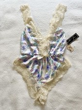 1970s 80s Lingerie Teddy Lace Floral Dead Stock Sz Small One piece