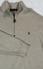 Polo by Ralph Lauren Oatmeal Mens Size 2XB 1/4 Zip Mock Neck Sweater Pony