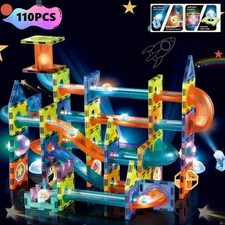 Magnetic Tiles Building Blocks for Kids - 3D STEM Marble Run Toy, 110 PCS