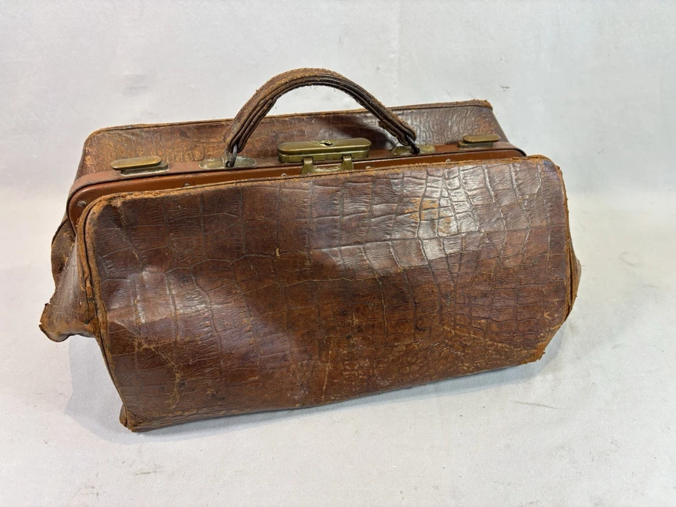 Sac de voyage Vintage médecin en cuir et fermoirs en laiton - Photo 3/4