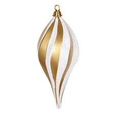 Vickerman M132675 Gold Silver Candy Glitter Swirl Drop Ornament - 12 in.