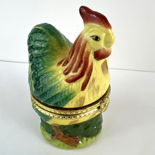Limoges France Trinket Box Rooster Chicken He...
