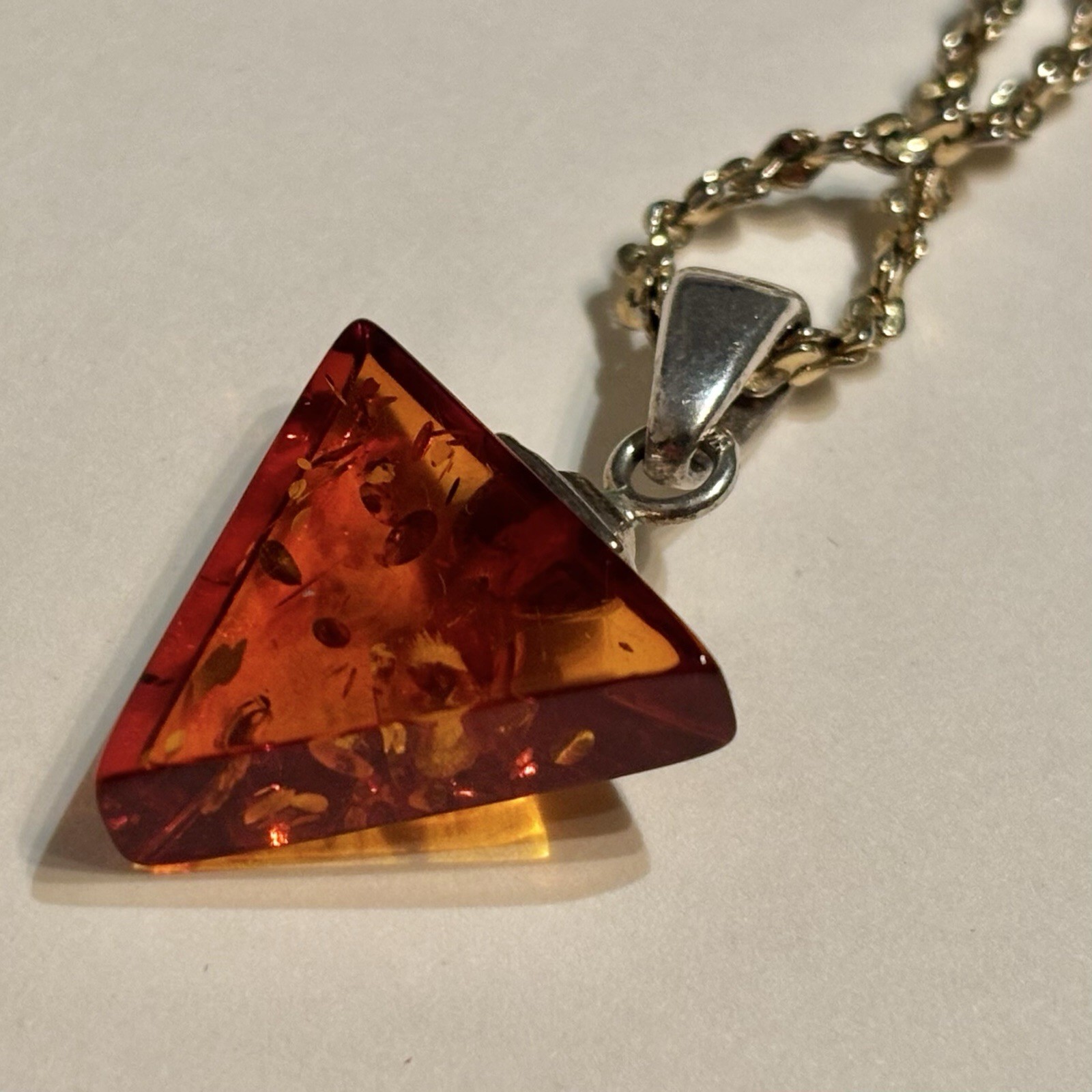 Genuine Baltic Amber Cognac Triangular Pendant on… - image 7