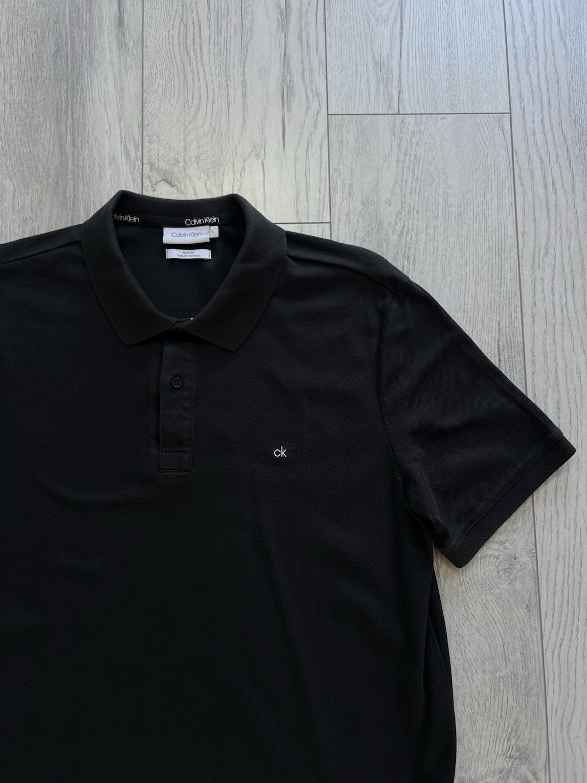 Calvin Klein Polo Shirt Men Slim-Fit Natural Stretch Black | Size: L | RRP-£45 image 2